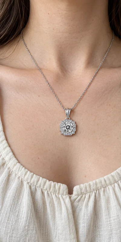 Geometric Lab-Grown Diamond Necklace editorial styling