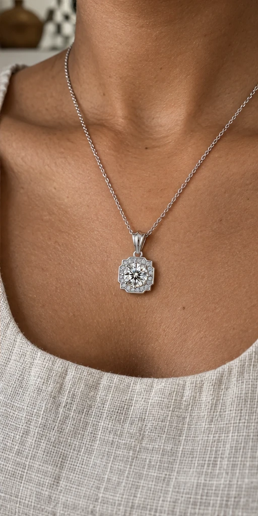 Geometric Lab-Grown Diamond Necklace editorial styling