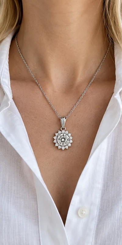 Sunflower Lab-Grown Diamond Necklace editorial styling