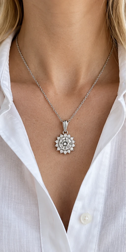 Sunflower Lab-Grown Diamond Necklace — editorial styling