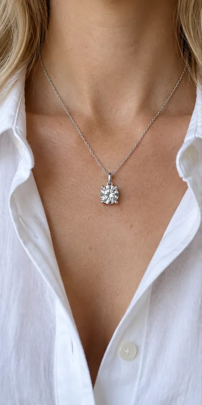 Round Solitaire Lab-Grown Diamond Necklace editorial styling