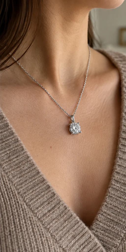 Round Solitaire Lab-Grown Diamond Necklace editorial styling
