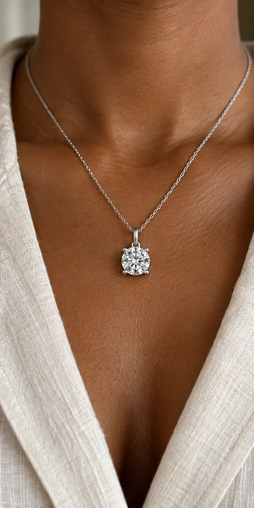 Round Solitaire Lab-Grown Diamond Necklace editorial styling