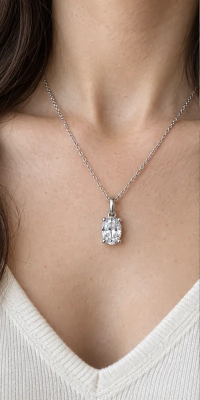Oval Solitaire Lab-Grown Diamond Necklace editorial styling
