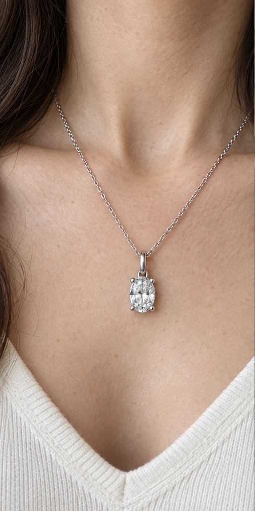 Oval Solitaire Lab-Grown Diamond Necklace — editorial styling