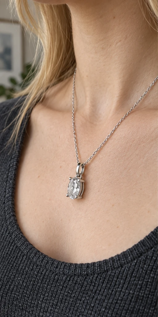 Oval Solitaire Lab-Grown Diamond Necklace editorial styling