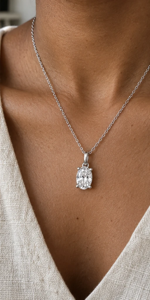 Oval Solitaire Lab-Grown Diamond Necklace editorial styling