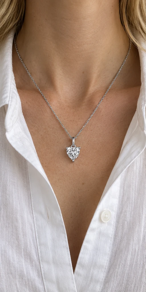 Heart Solitaire Lab-Grown Diamond Necklace — editorial styling
