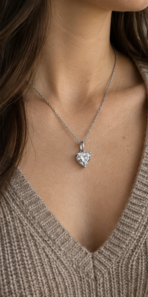 Heart Solitaire Lab-Grown Diamond Necklace editorial styling