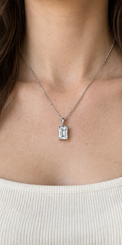 Rectangular Solitaire Lab-Grown Diamond Necklace editorial styling