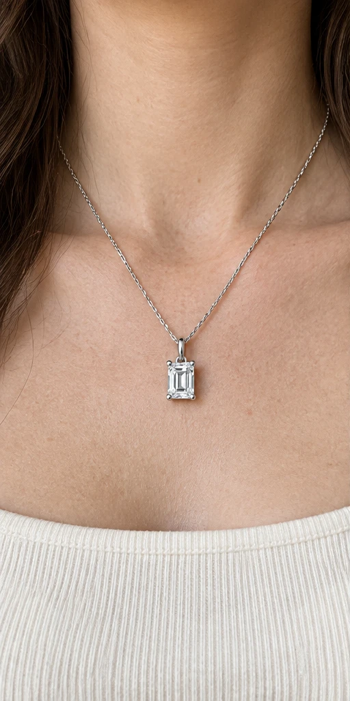 Rectangular Solitaire Lab-Grown Diamond Necklace — editorial styling