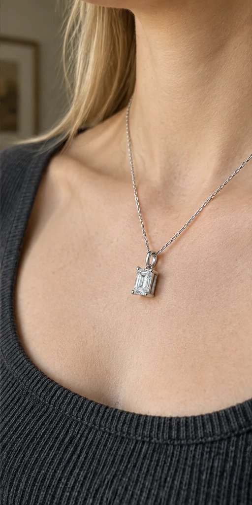 Rectangular Solitaire Lab-Grown Diamond Necklace editorial styling