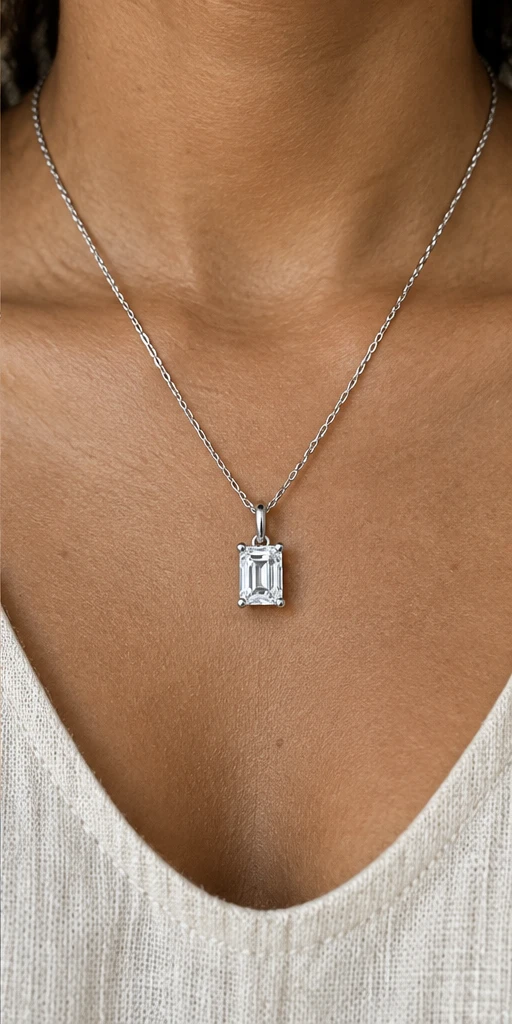 Rectangular Solitaire Lab-Grown Diamond Necklace editorial styling