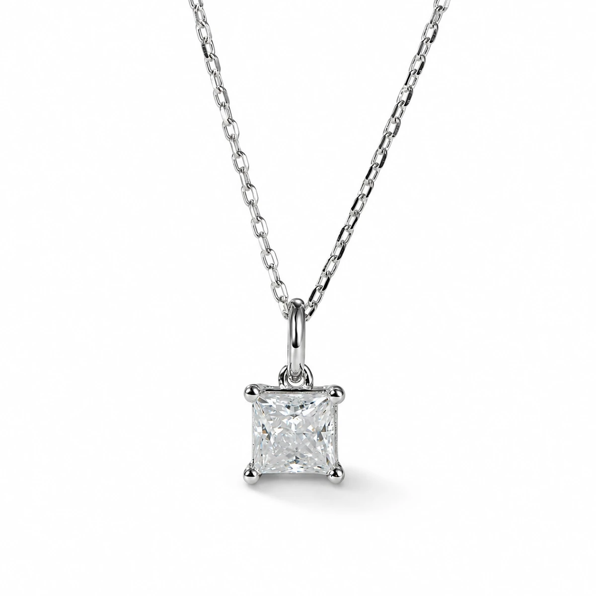 Square Solitaire Lab-Grown Diamond Necklace — product view 2