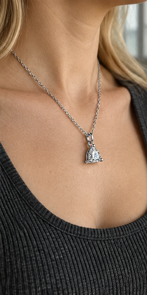 Trillion Solitaire Lab-Grown Diamond Necklace editorial styling