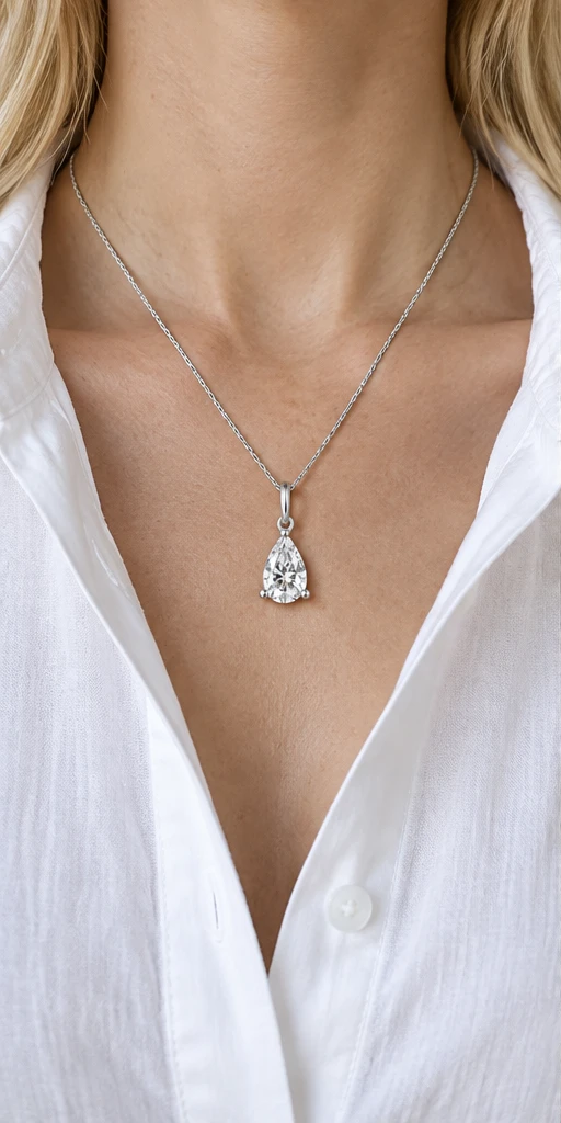 Pear Solitaire Lab-Grown Diamond Necklace — editorial styling