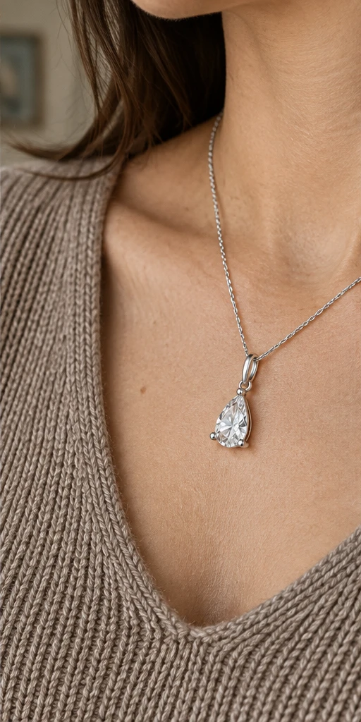 Pear Solitaire Lab-Grown Diamond Necklace editorial styling