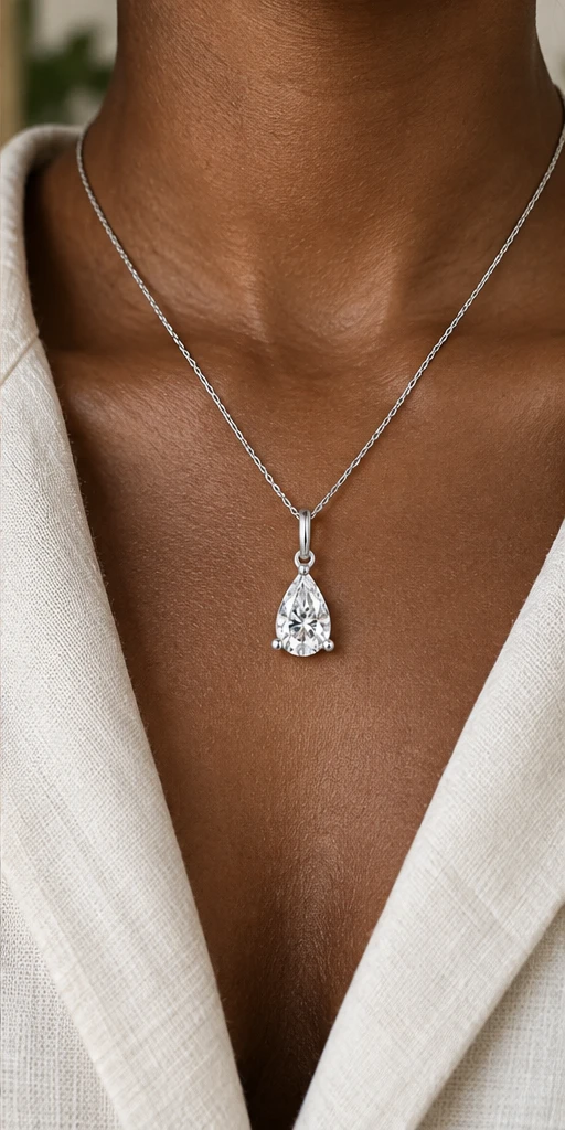 Pear Solitaire Lab-Grown Diamond Necklace editorial styling