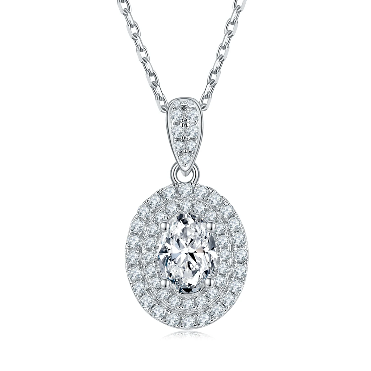 Oval Halo Lab-Grown Diamond Necklace — product view 1
