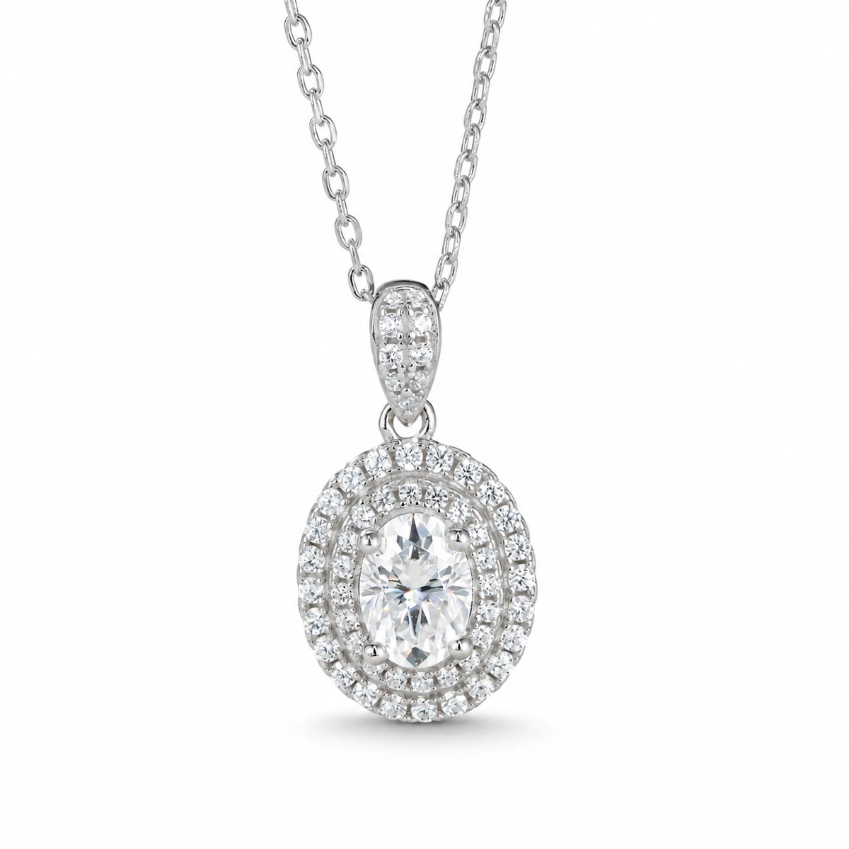Oval Halo Lab-Grown Diamond Necklace — product view 2