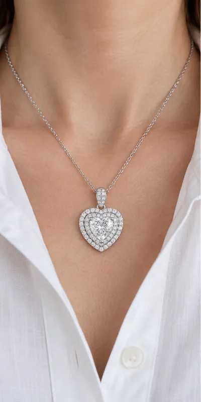 Heart Halo Lab-Grown Diamond Necklace editorial styling