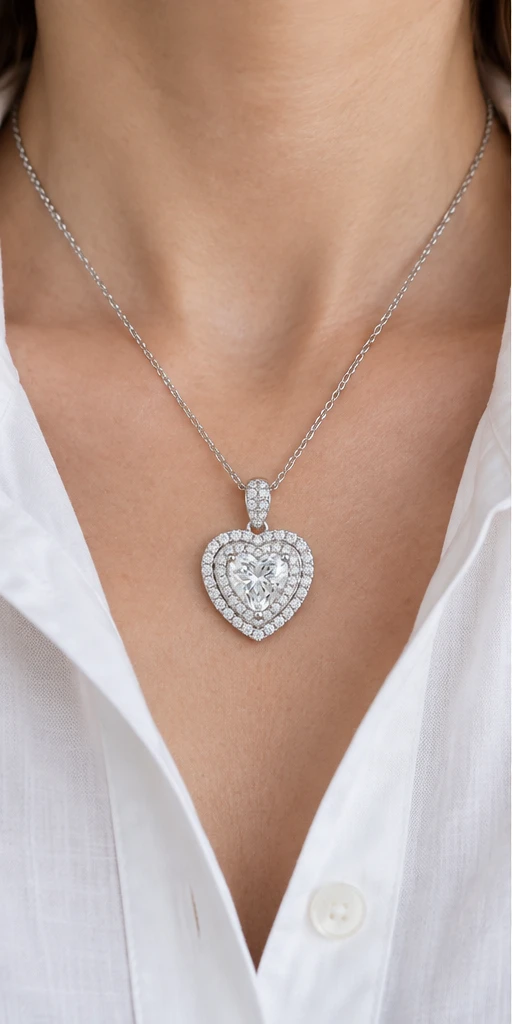 Heart Halo Lab-Grown Diamond Necklace — editorial styling