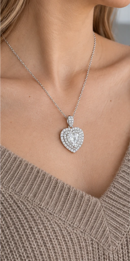 Heart Halo Lab-Grown Diamond Necklace editorial styling