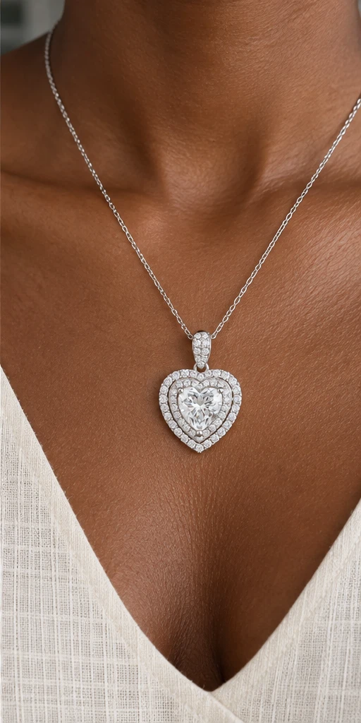 Heart Halo Lab-Grown Diamond Necklace editorial styling
