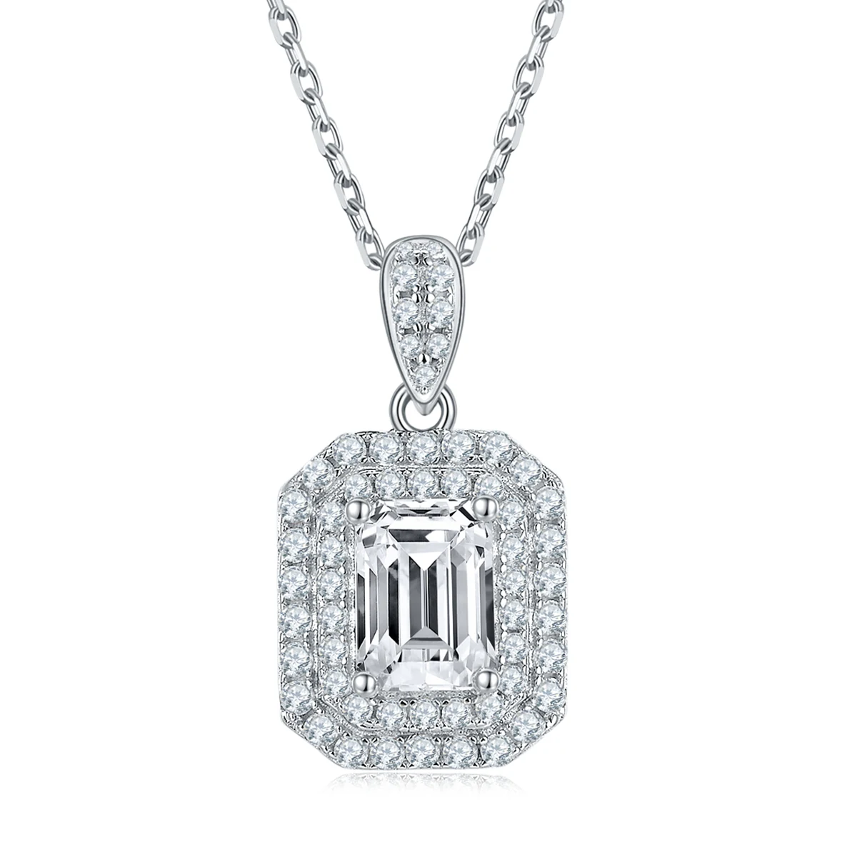 Rectangular Halo Lab-Grown Diamond Necklace — product view 1
