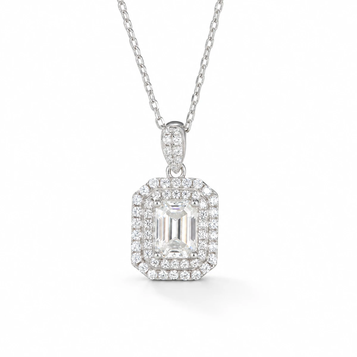 Rectangular Halo Lab-Grown Diamond Necklace — product view 2