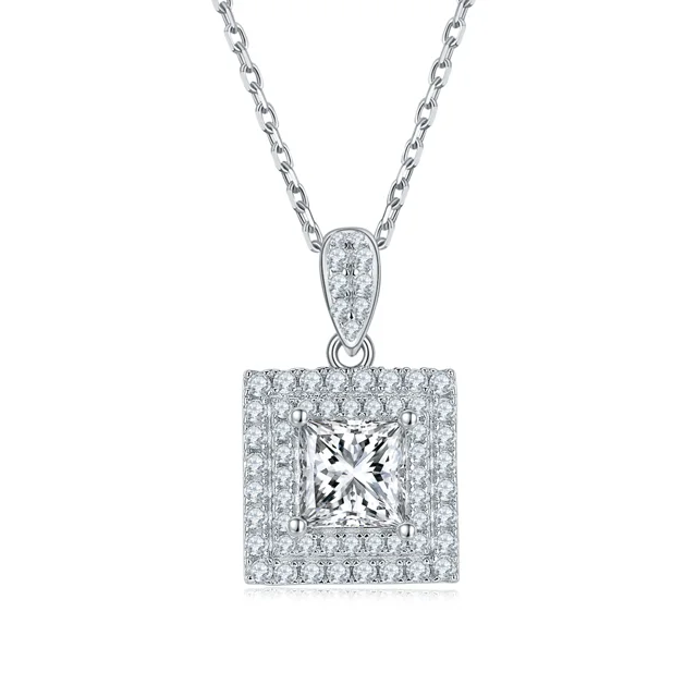 Square Halo Lab-Grown Diamond Necklace