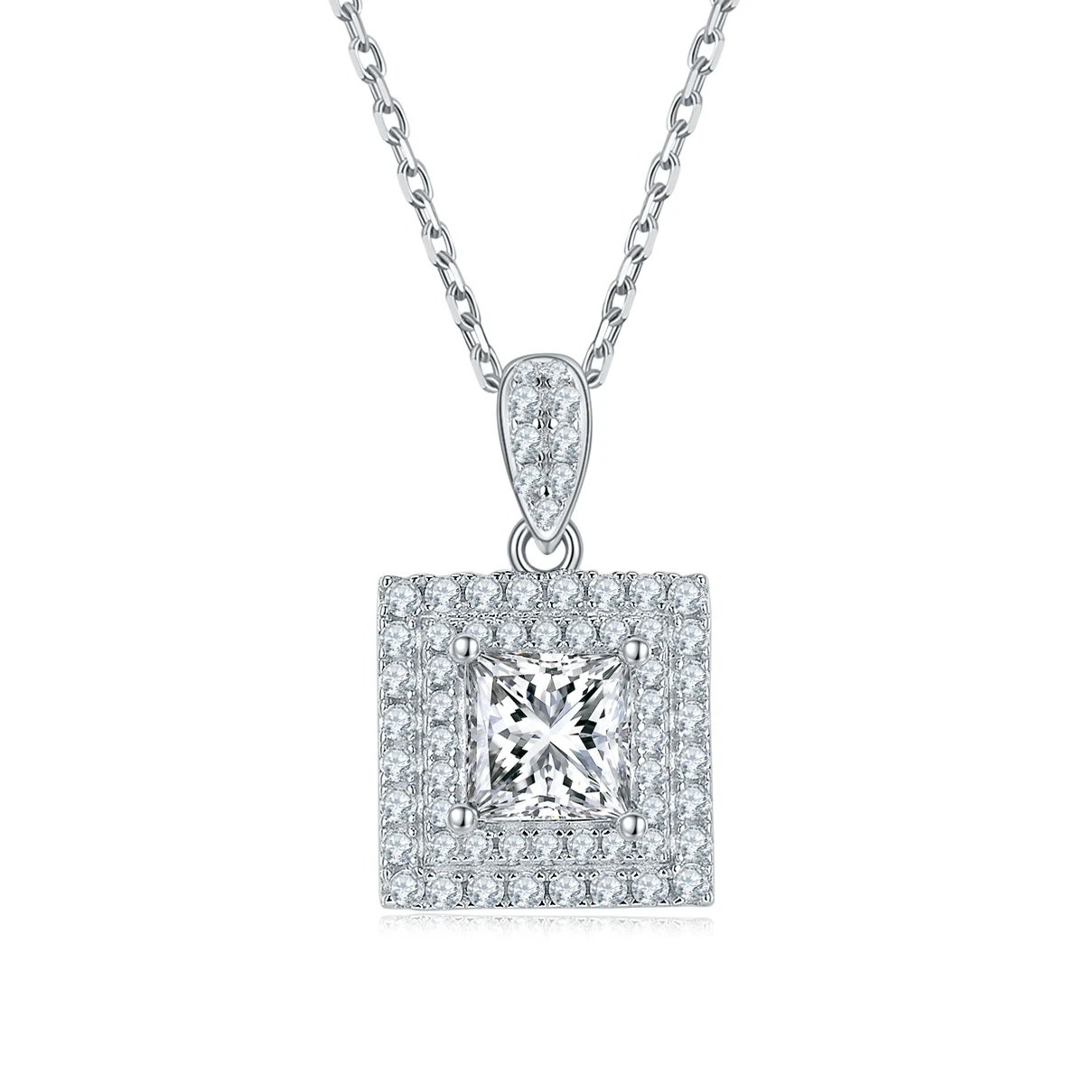 Square Halo Lab-Grown Diamond Necklace — product view 1