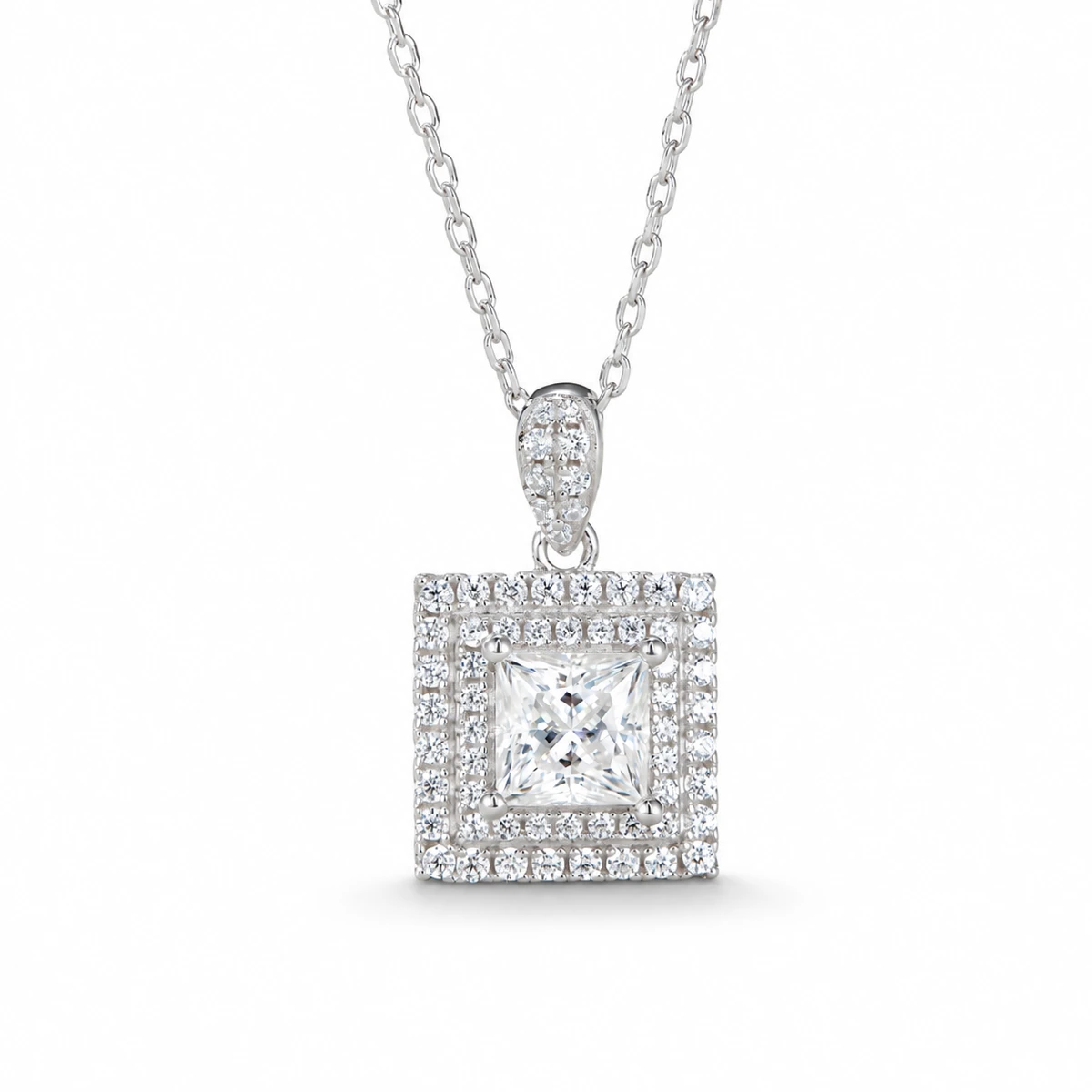 Square Halo Lab-Grown Diamond Necklace — product view 2