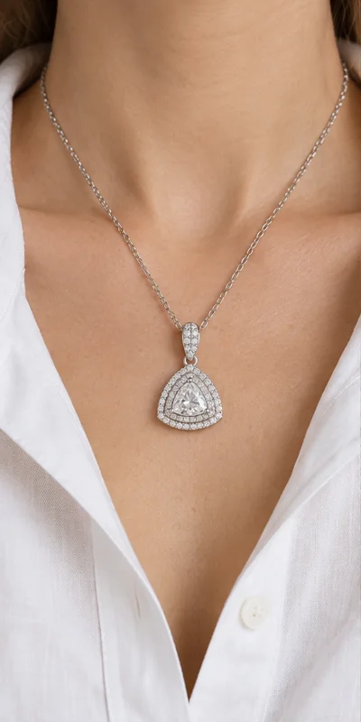 Trillion Halo Lab-Grown Diamond Necklace editorial styling