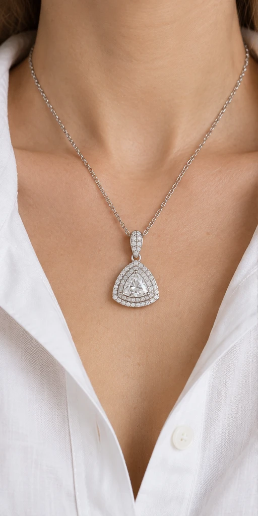 Trillion Halo Lab-Grown Diamond Necklace — editorial styling
