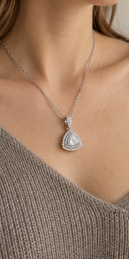 Trillion Halo Lab-Grown Diamond Necklace editorial styling