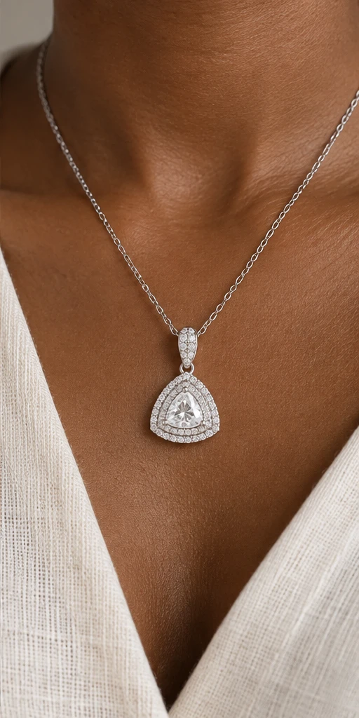 Trillion Halo Lab-Grown Diamond Necklace editorial styling