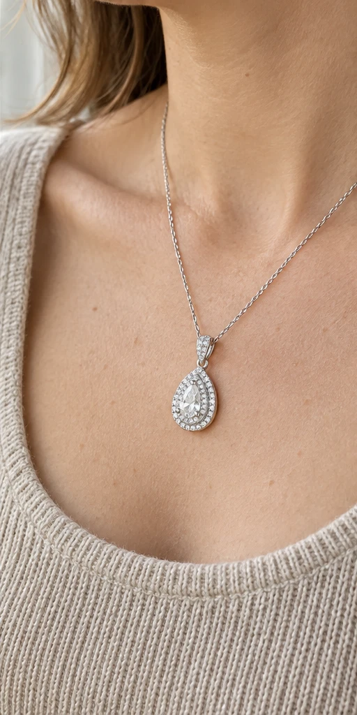 Pear Halo Lab-Grown Diamond Necklace editorial styling