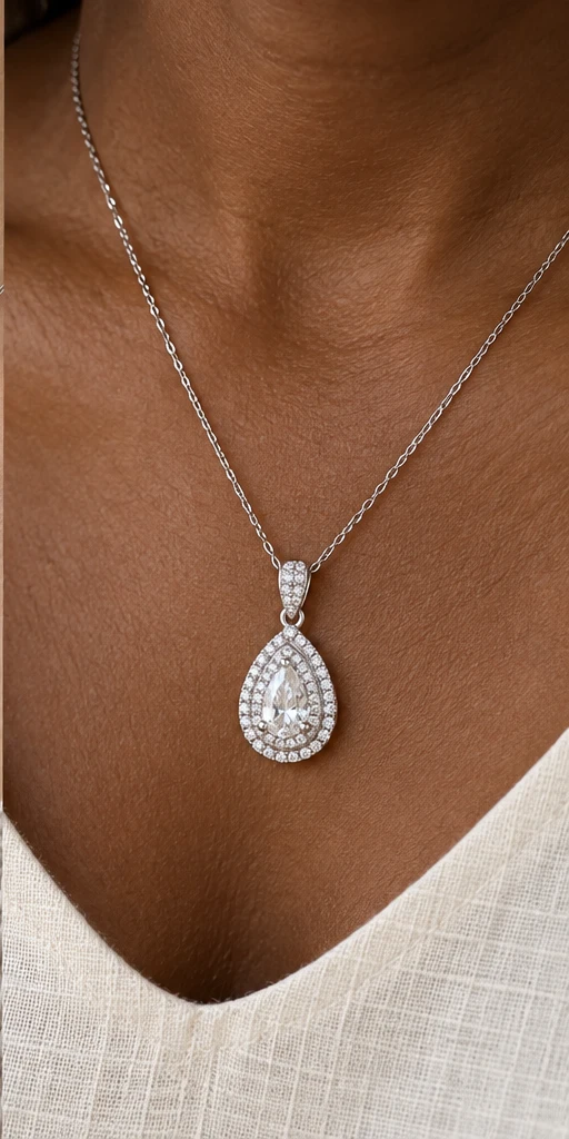 Pear Halo Lab-Grown Diamond Necklace editorial styling