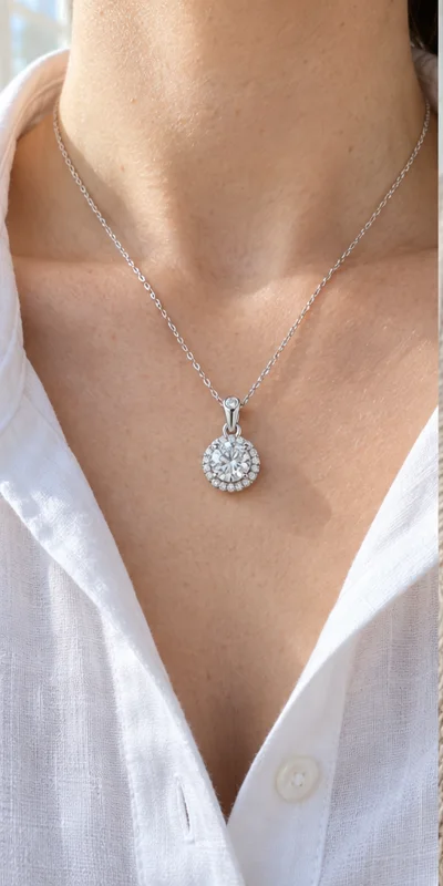Round Elevated Lab-Grown Diamond Necklace editorial styling