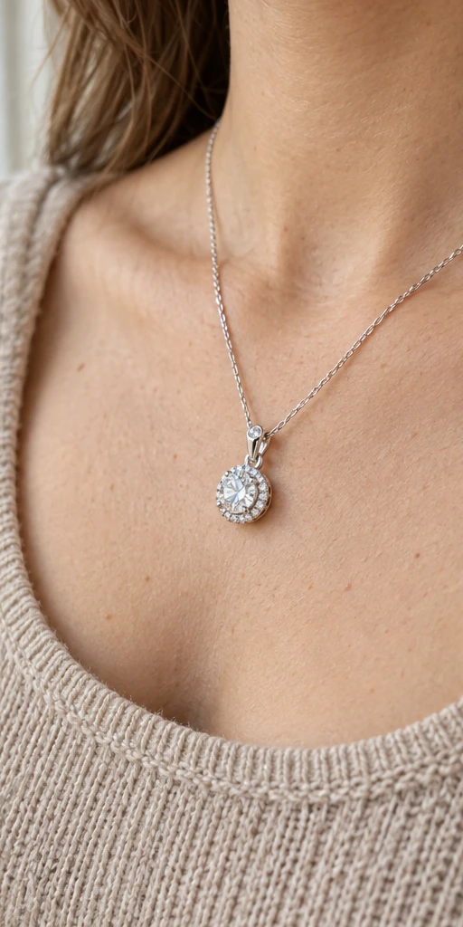Round Elevated Lab-Grown Diamond Necklace editorial styling