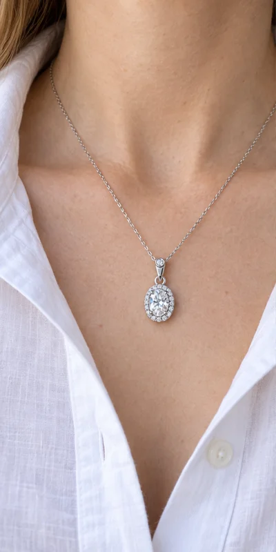 Oval Elevated Lab-Grown Diamond Necklace editorial styling