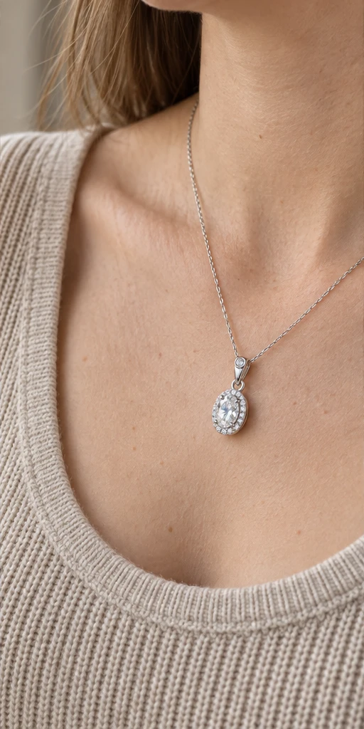 Oval Elevated Lab-Grown Diamond Necklace editorial styling