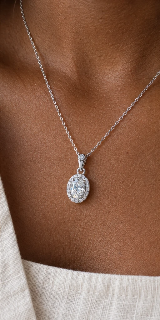 Oval Elevated Lab-Grown Diamond Necklace editorial styling