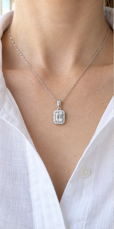 Rectangular Elevated Lab-Grown Diamond Necklace editorial styling