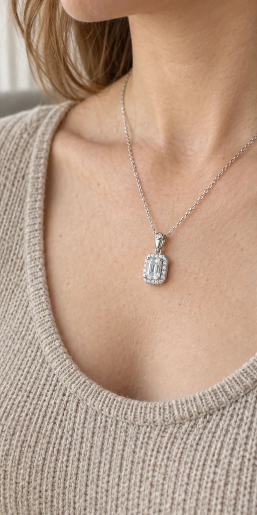Rectangular Elevated Lab-Grown Diamond Necklace editorial styling