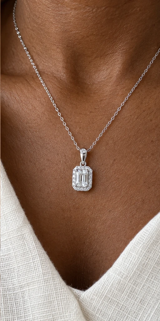 Rectangular Elevated Lab-Grown Diamond Necklace editorial styling