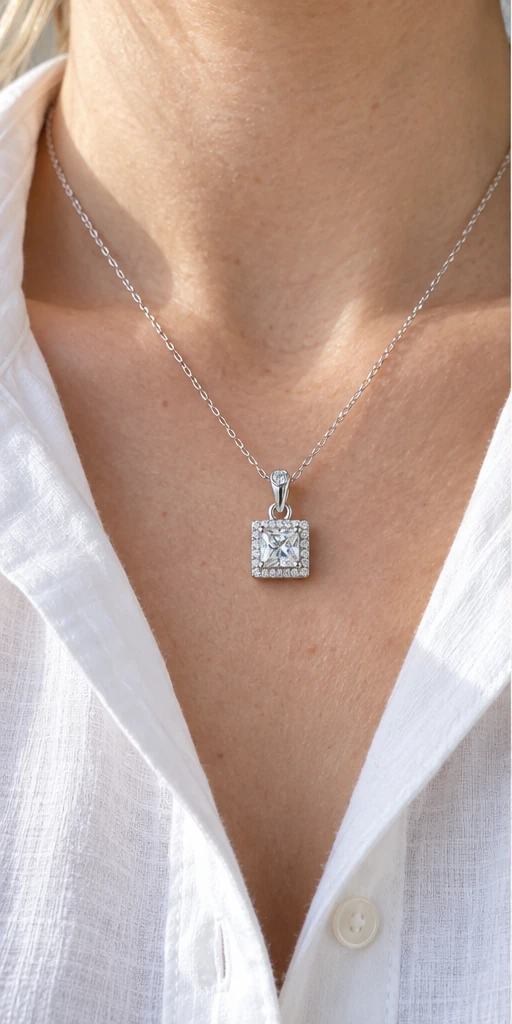 Square Elevated Lab-Grown Diamond Necklace — editorial styling