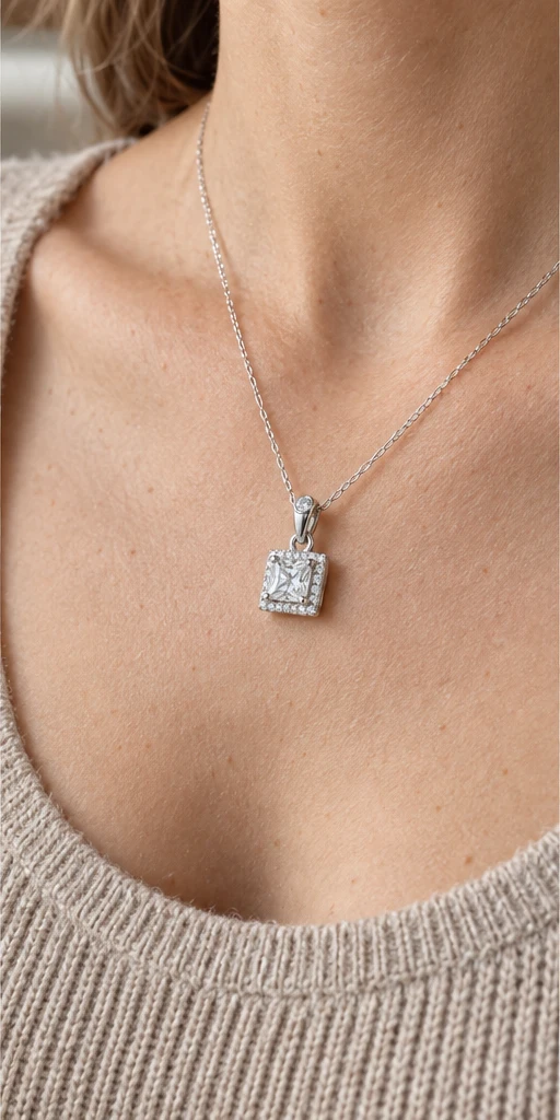 Square Elevated Lab-Grown Diamond Necklace editorial styling