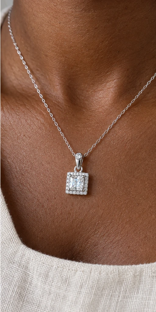 Square Elevated Lab-Grown Diamond Necklace editorial styling